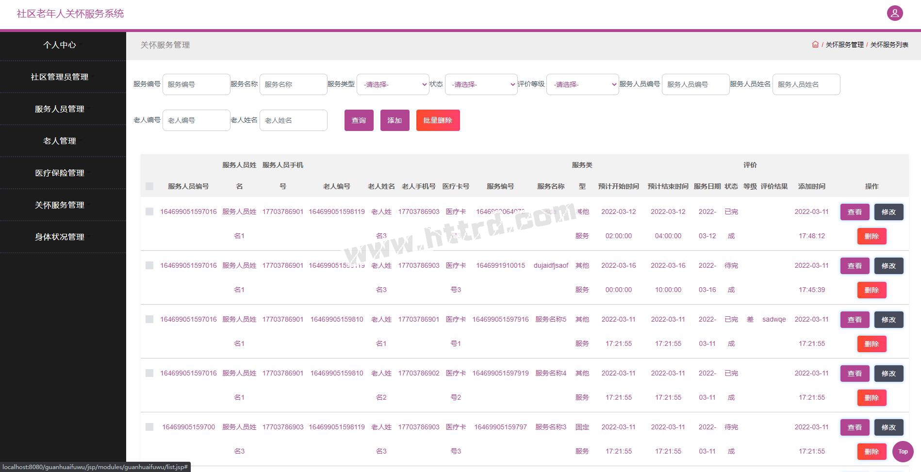 jsp583社区老年人关怀服务系统ssm+mysql计算机毕业设计